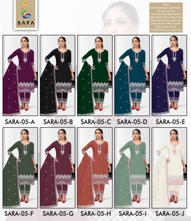 Sara 05 B Safa Pakistani Heavy Embroidery Georgette Readymade Suits Wholesale Market